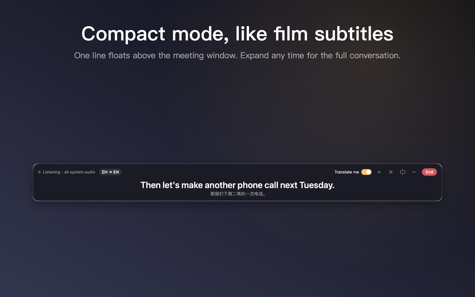 Compact mode, like film subtitles